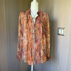 COLDWATER CREEK Fall Leaves Vine Printed Blouse 1X